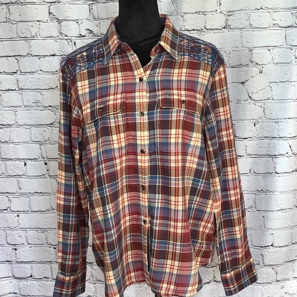 Chaps Women’s Petite Blue Cream Red Plaid Embroidered ButtonUp Western Sz XL EUC - Picture 7 of 11